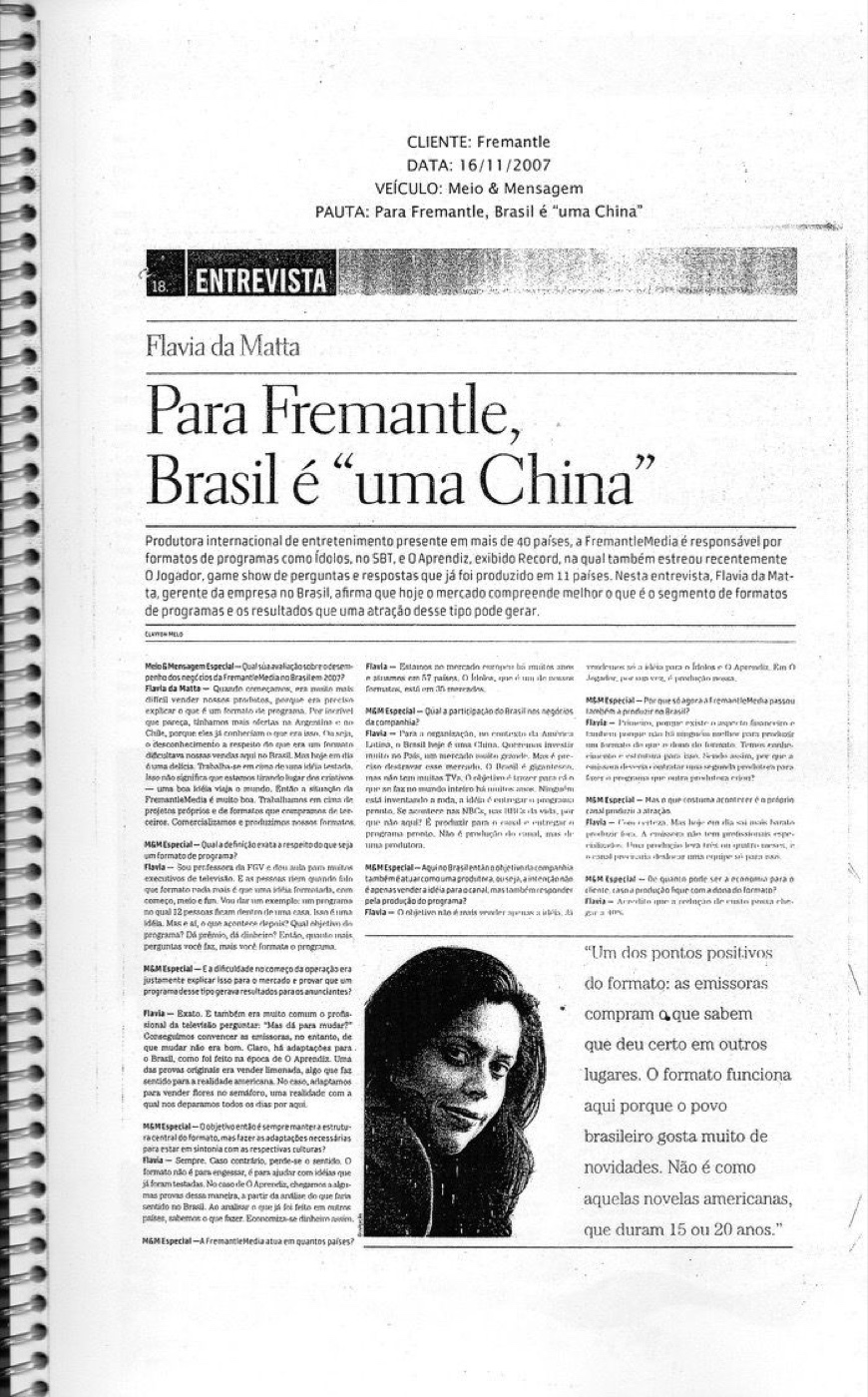 Matéria de imprensa sobre Flávia da Matta
