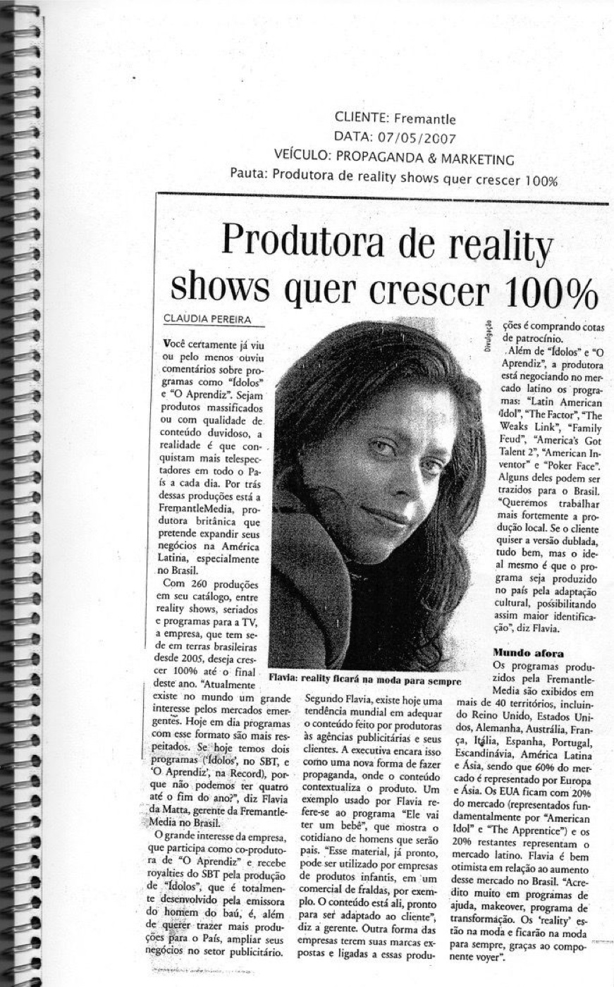 Matéria de imprensa sobre Flávia da Matta